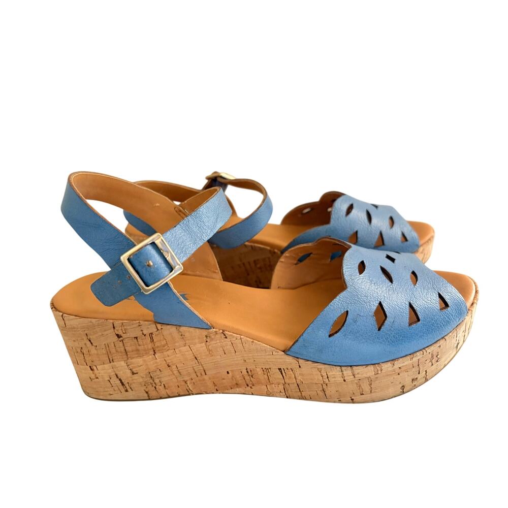 Korks by Kork-Ease Jonelle Blue Leather Cork Wedge Sandals Size 8 Comfort Shoes